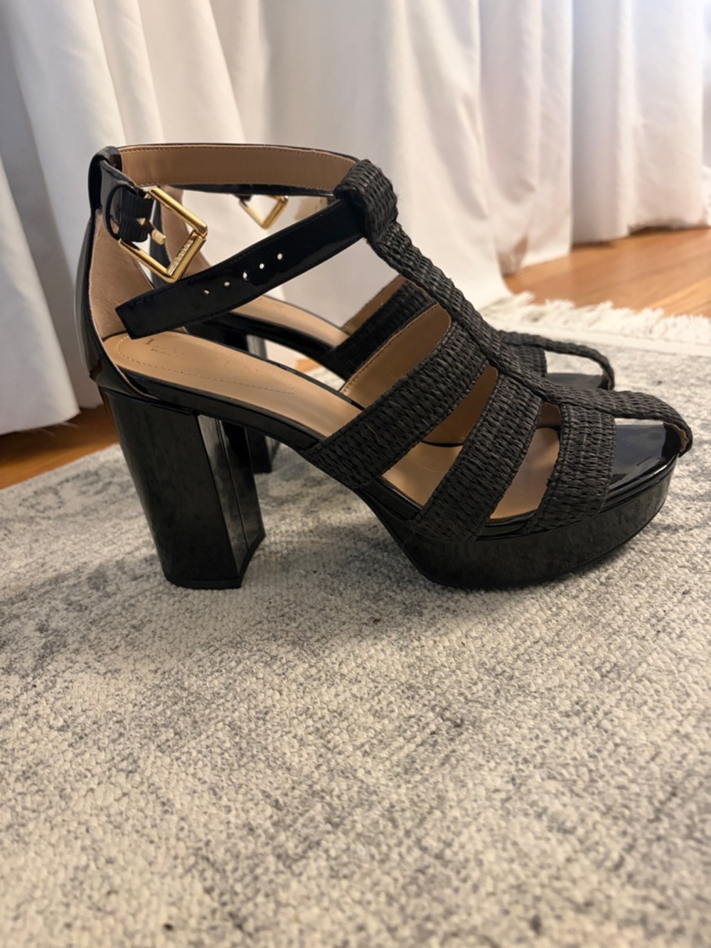 Ralph Lauren Black Strappy Block Heel Sandals